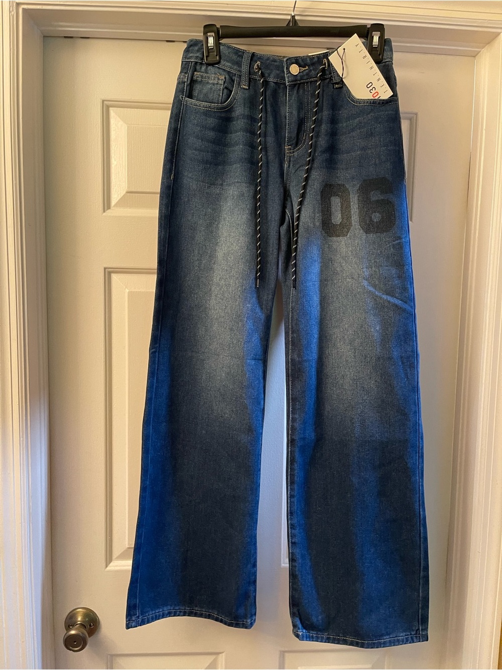 1030 Women’s Medium Blue Low Rise Baggy Jeans with Drawstring